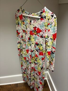 ERDEM Multicolor Floral Long Sleeve Dress - Red, Yellow, Blue, Pink, Black